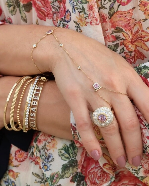 Anel Turmalina Rosa e Diamante | Ouro Amarelo 18k