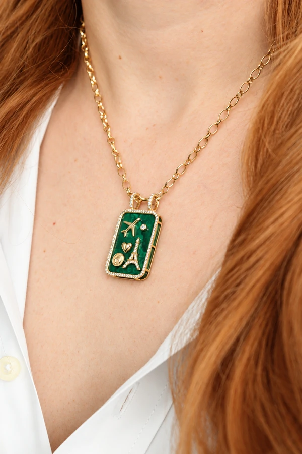 Pingente Voyage Placa Malaquita | Ouro Amarelo 18k