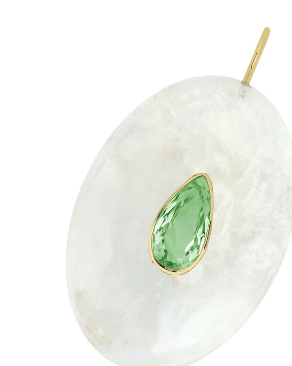 Pingente Pedra Lua com Esmeralda Colombiana | Ouro Amarelo 18K