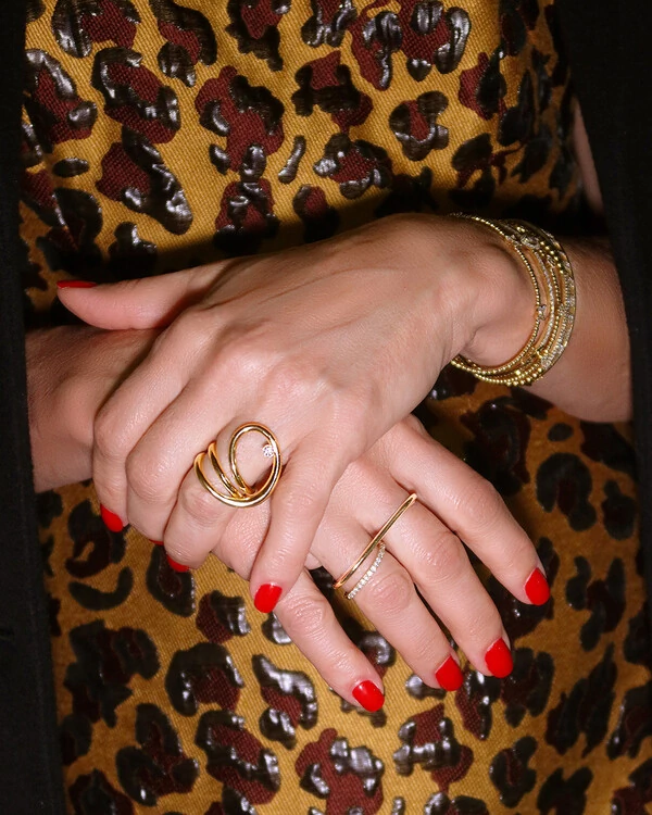 Anel Dois Aros Fita Diamante | Ouro Amarelo 18k