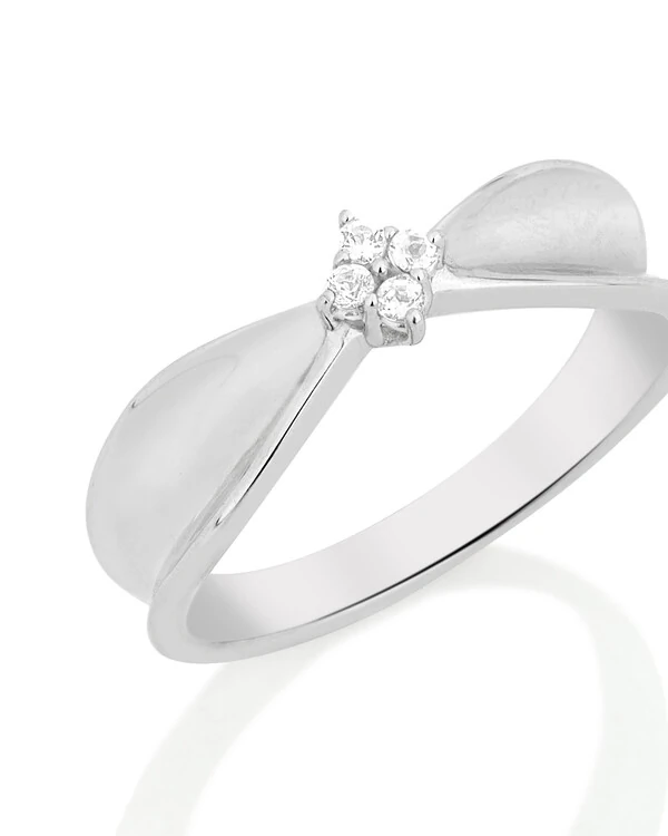 Anel Aro Curvado Quatro Topázios Branco | Ouro Branco 18k