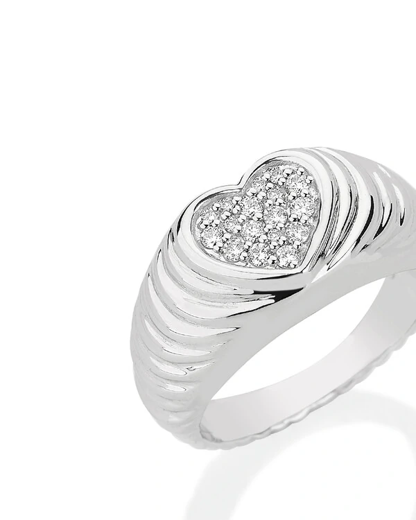 Anel Dedinho Gomado Coração Diamante | Ouro Branco 18k