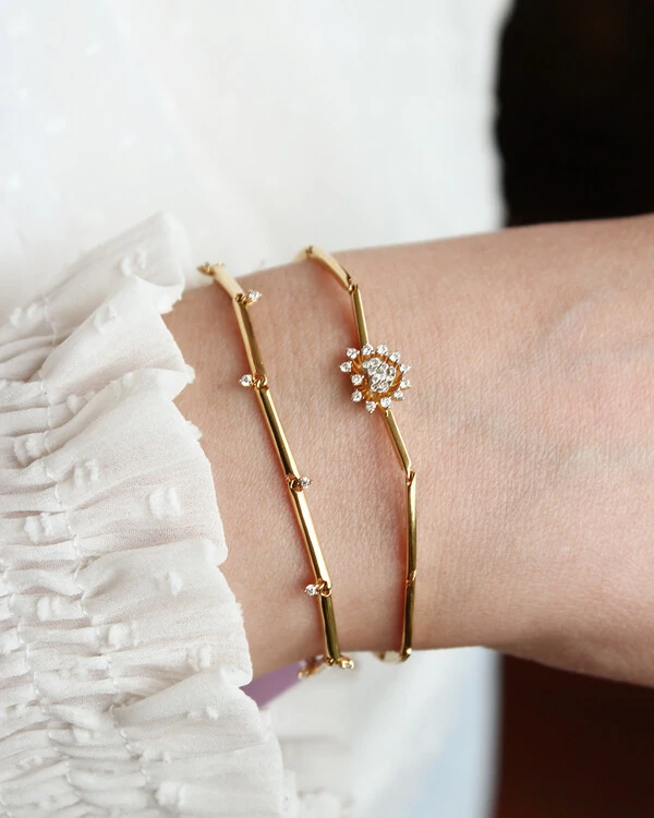 Pulseira Canutilho Coração Diamante | Ouro Amarelo 18K
