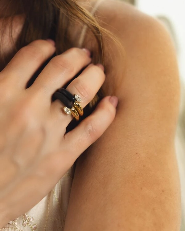 Anel Hygge Diamante Navete e Madeira | Ouro Amarelo 18k