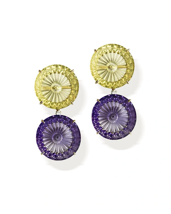 Brinco Ametista, Green Gold e Diamante | Ouro Amarelo 18k