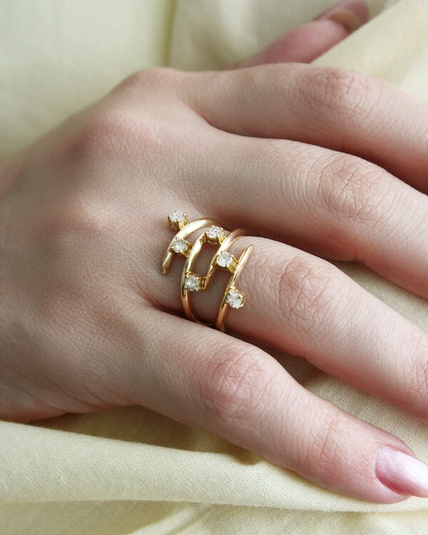 Anel Cinco Aros Diamante | Ouro Amarelo 18K