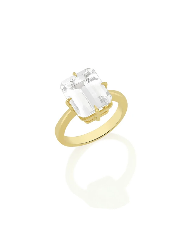Anel Topázio Branco | Ouro Amarelo 18k