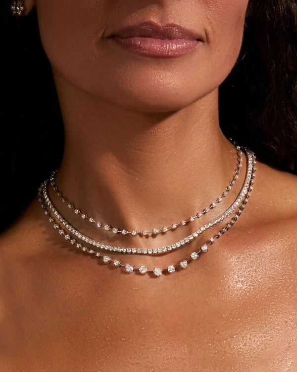 Riviera Fio Faca Corações Diamante | Ouro Branco 18K