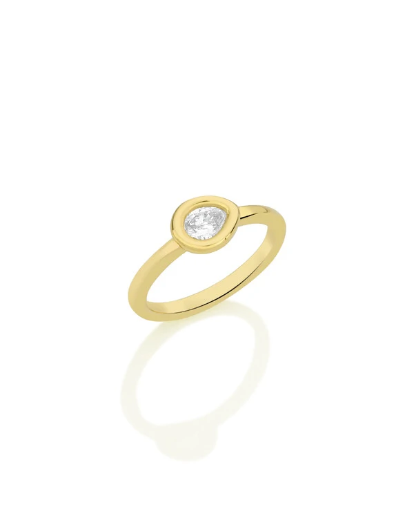 Anel Gota Diamante Cravação Inglesa | Ouro Amarelo 18k