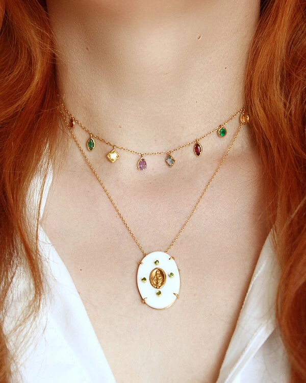 Colar Pedras Coloridas | Ouro Amarelo 18k