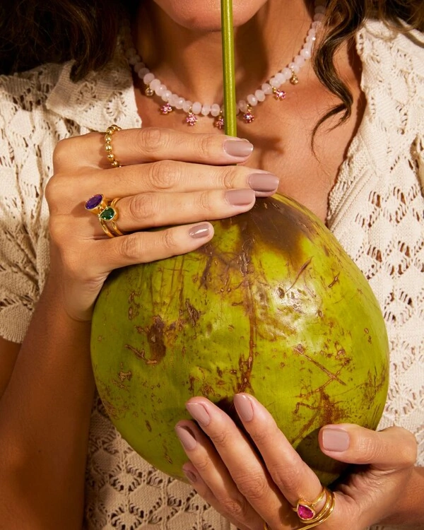 Anel Gota Turmalina Rosa Cravação Inglesa | Ouro Amarelo 18K