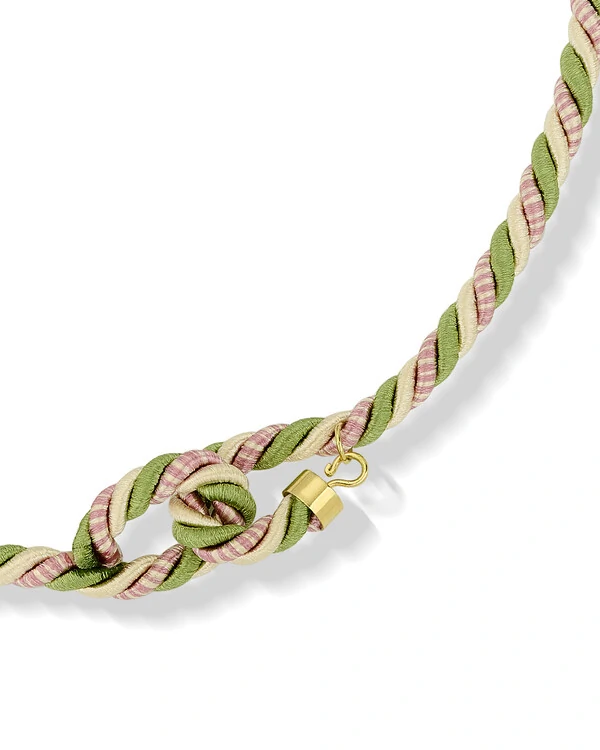 Colar Fio Seda Torcido Verde | Ouro Amarelo 18K