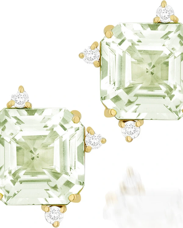 Brinco Prasiolita e Diamante | Ouro Amarelo 18K