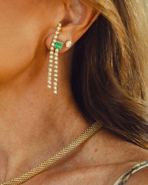 Brinco Duet Esmeralda e Diamante | Ouro Amarelo 18k