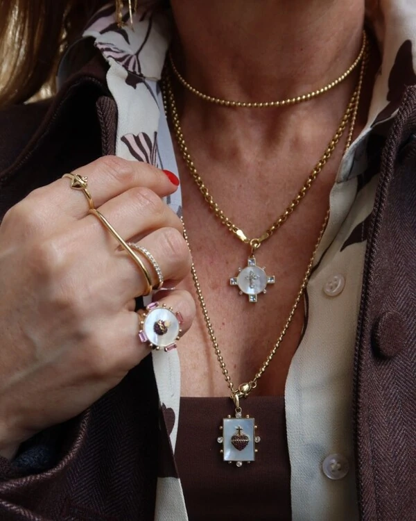 Pingente Cruz Madrepérola Topázio Azul | Ouro Amarelo 18K