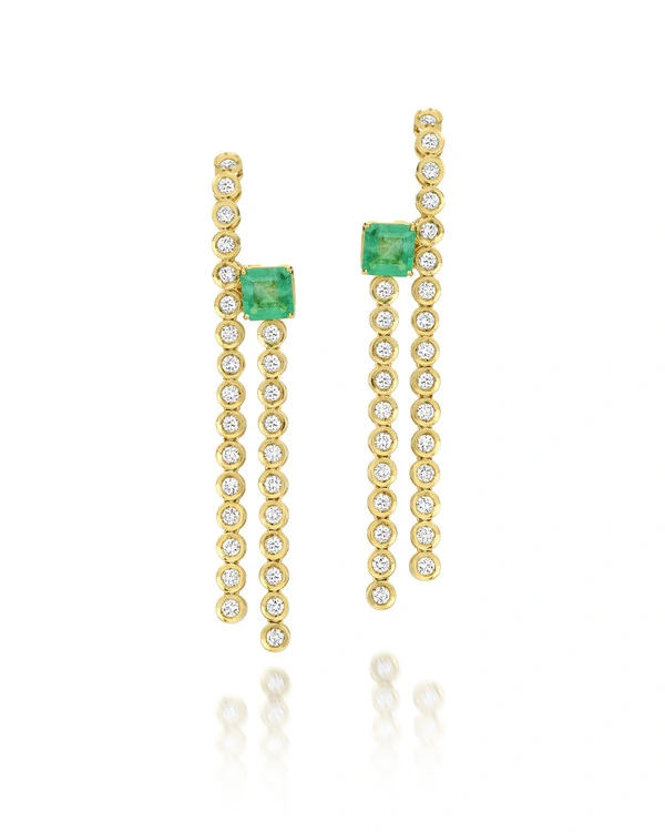 Brinco Duet Esmeralda e Diamante | Ouro Amarelo 18k