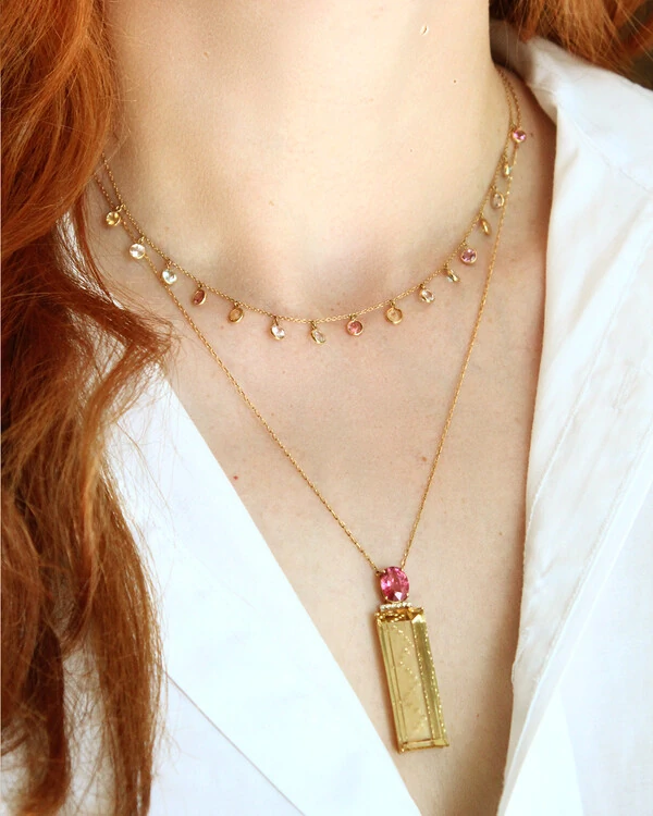 Colar Pedras Coloridas | Ouro Amarelo 18k