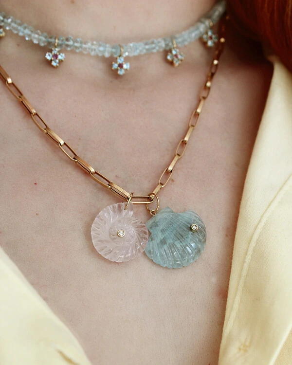 Colar Água Marinha e Flores Topázio Azul | Ouro Amarelo 18K