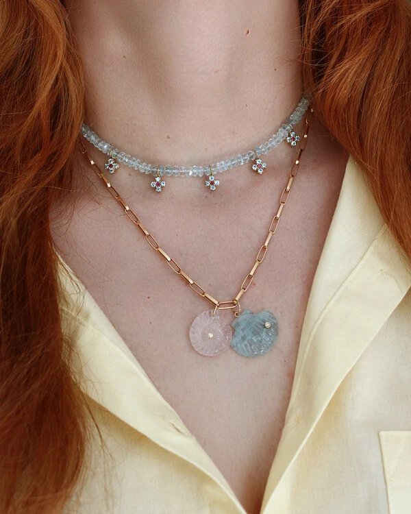 Colar Água Marinha e Flores Topázio Azul | Ouro Amarelo 18K