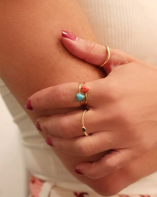 Anel Coração Turquesa Cabochão | Ouro Amarelo 18K