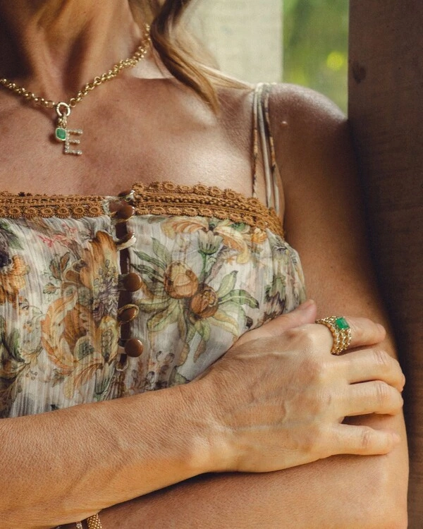 Anel Duet Esmeralda e Diamante | Ouro Amarelo 18k