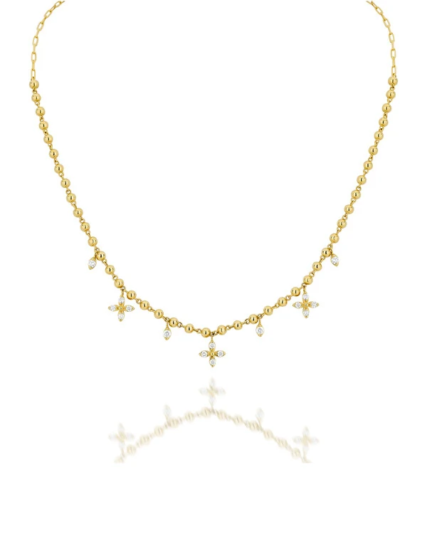 Colar Gabi Três Flores Diamante | Ouro Amarelo 18K