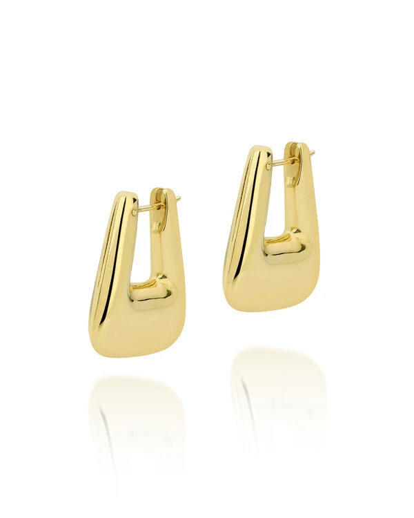 Brinco Argola Retangular Arredondada | Ouro Amarelo 18k
