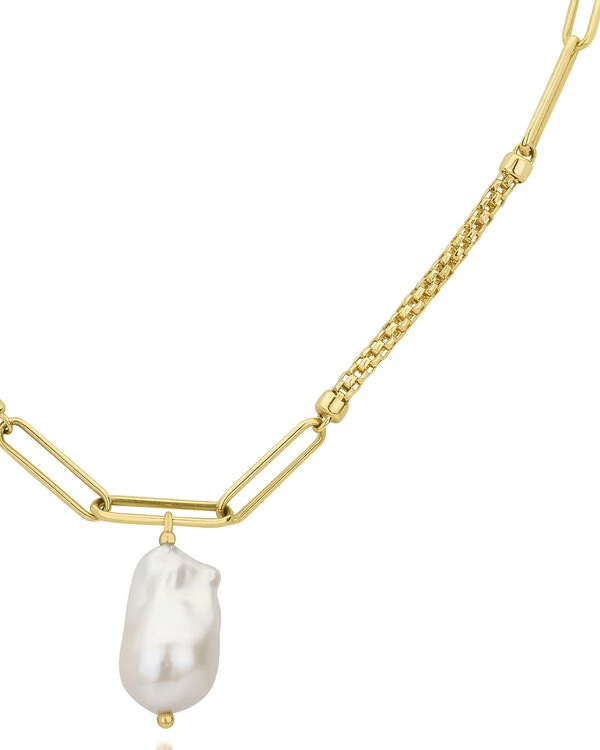 Colar Croco Elos Pérola Barroca | Ouro Amarelo 18K