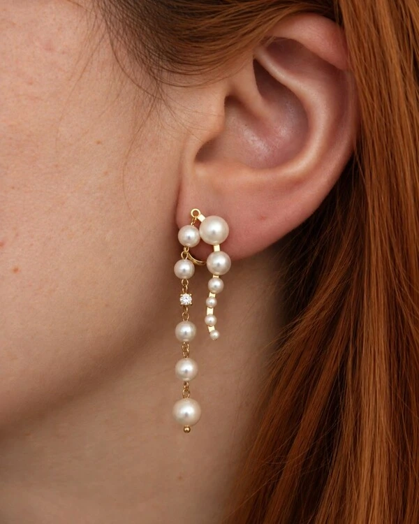 Brinco Earcuff Longo Pérola | Ouro Amarelo 18k