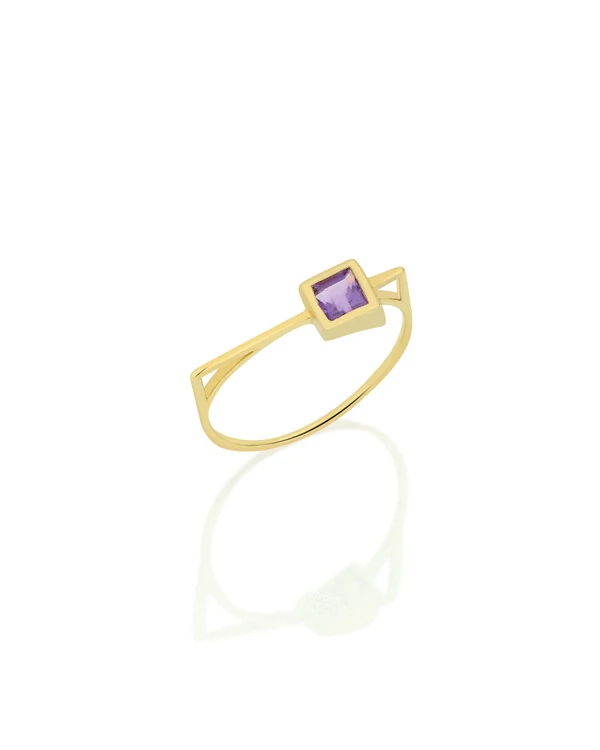 Anel Ametista Carré | Ouro Amarelo 18k