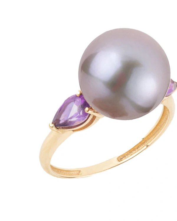 Anel Pérola Rosada com Ametista | Ouro Amarelo 18K