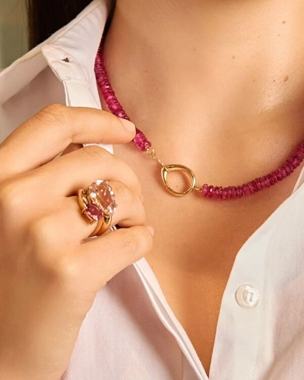 Anel Morganita e Turmalina Rosa | Ouro Amarelo 18k
