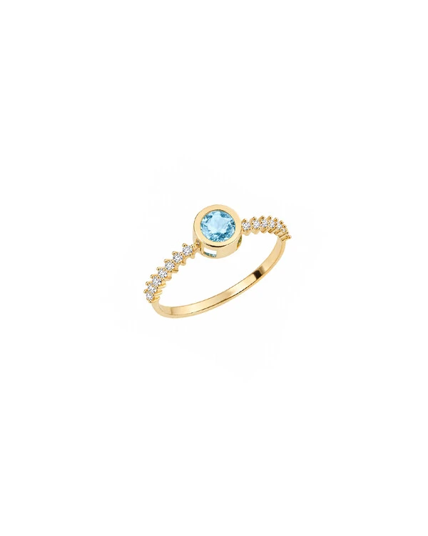 Anel Topázio Azul com Safira Branca | Ouro Amarelo 18k