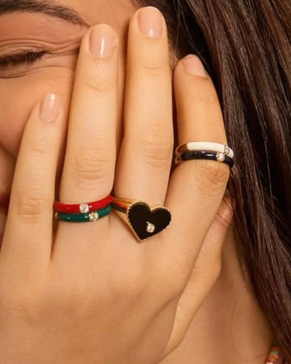 Anel Resina Verde Diamante | Ouro Amarelo 18k