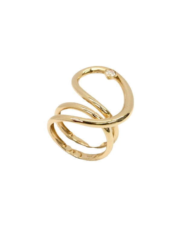 Anel Dois Aros Fita Diamante | Ouro Amarelo 18k