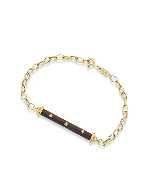 Pulseira Hygge Diamante e Madeira | Ouro Amarelo 18k