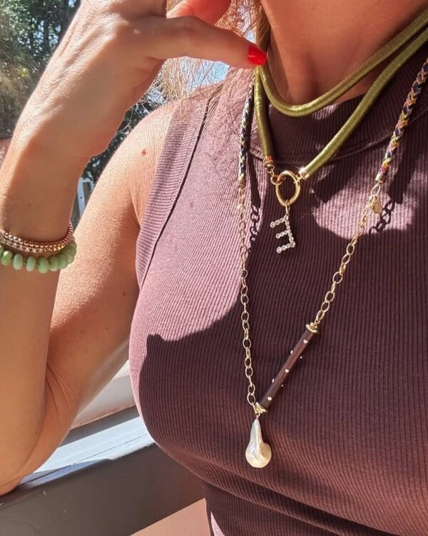 Colar Fio Seda Grosso Verde | Ouro Amarelo 18k