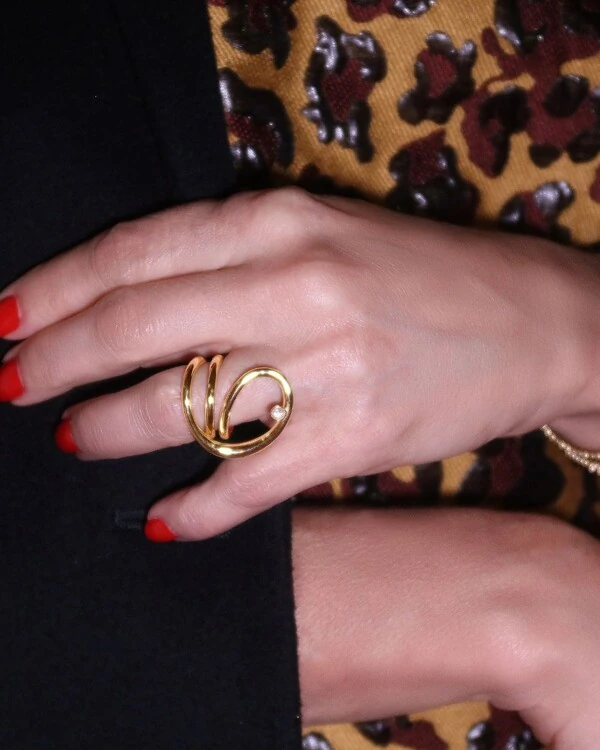 Anel Dois Aros Fita Diamante | Ouro Amarelo 18k