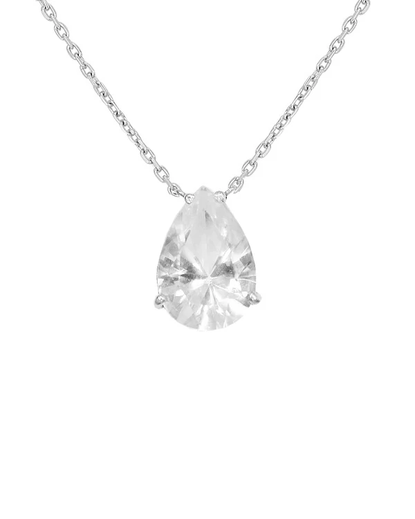 Colar Gota Safira Branca | Ouro Branco 18k