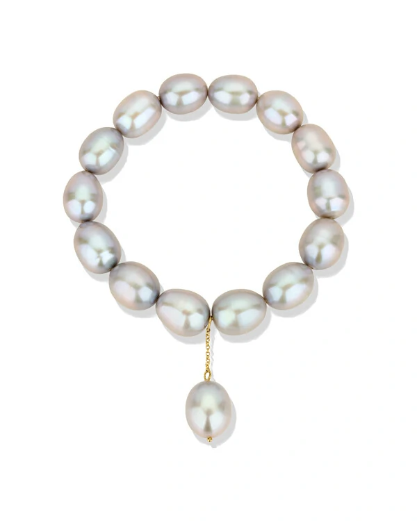 Pulseira Pérola Cinza Pingente | Ouro Amarelo 18K