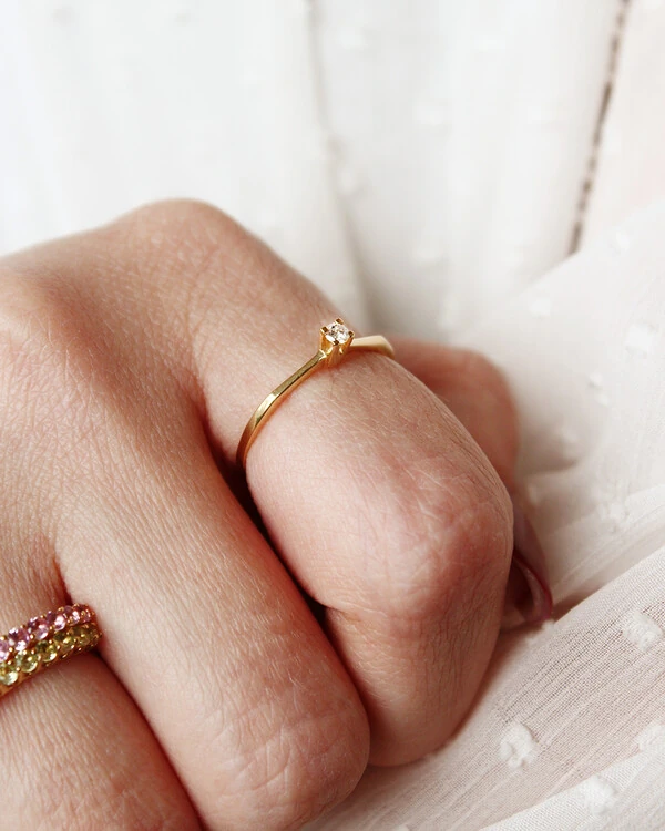 Anel Solitário Diamante | Ouro Amarelo 18K