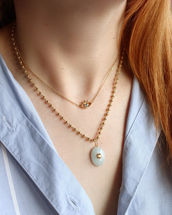 Colar Olho Vazado Topázio Azul | Ouro Amarelo 18K