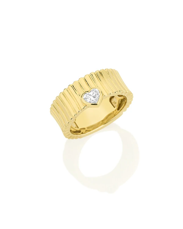 Anel Filetes Coração Diamante | Ouro Amarelo 18k