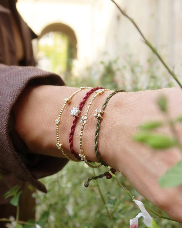 Pulseira Algema Flor Diamante | Ouro Amarelo 18k