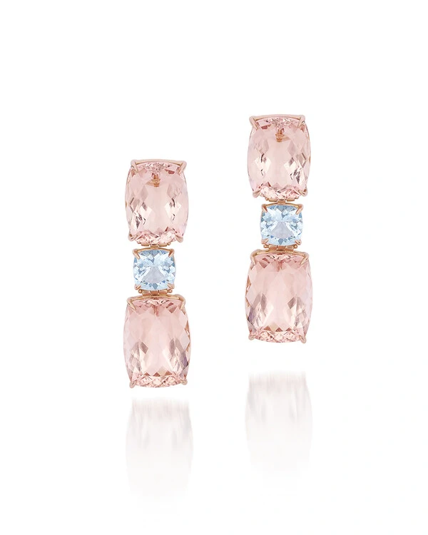 Brinco Morganita e Água-Marinha | Ouro Rosé 18k