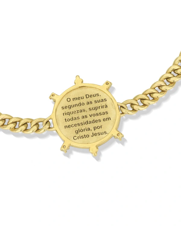 Pulseira Cruz Diamante Tudo Posso Naquele Que Me Fortalece | Ouro Amarelo 18K