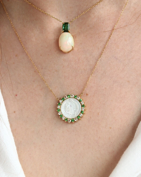 Colar Opala e Turmalina Verde | Ouro Amarelo 18K