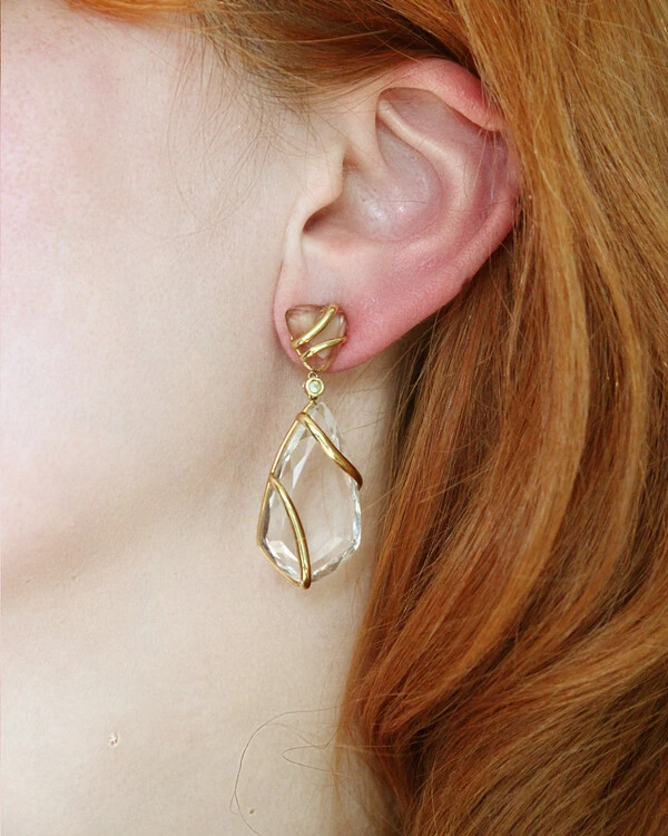 Brinco Cristal, Quartzo Fumê e Peridoto