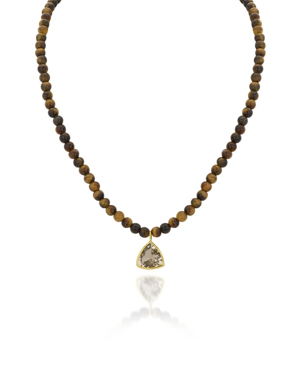 Colar Olho de Tigre e Topázio Imperial | Ouro Amarelo 18k
