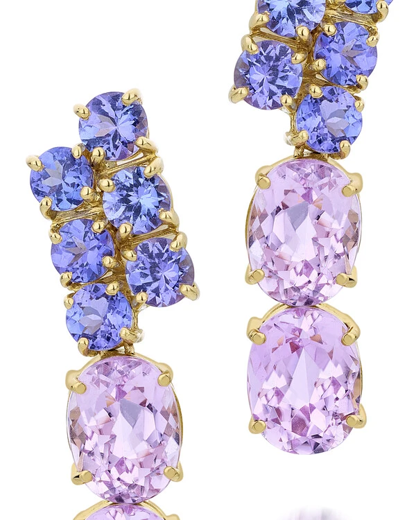 Brinco Kunzita e Tanzanita | Ouro Amarelo 18k